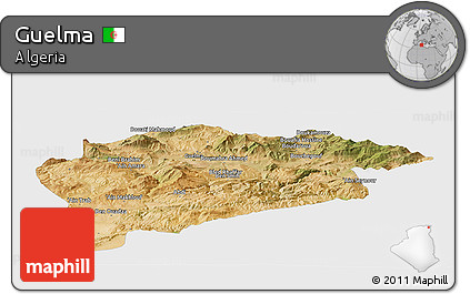 Satellite Panoramic Map of Guelma, single color outside