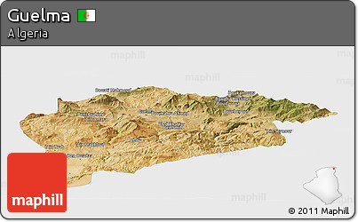 Satellite Panoramic Map of Guelma, single color outside