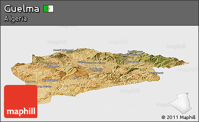 Satellite Panoramic Map of Guelma, single color outside