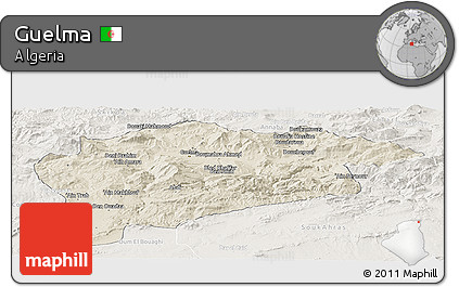 Shaded Relief Panoramic Map of Guelma, lighten