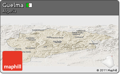 Shaded Relief Panoramic Map of Guelma, lighten