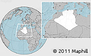 Blank Location Map of Algeria, gray outside, hill shading outside