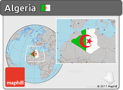 Flag Location Map of Algeria, gray outside