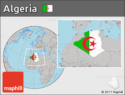 Flag Location Map of Algeria, gray outside