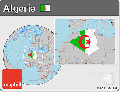 Flag Location Map of Algeria, gray outside