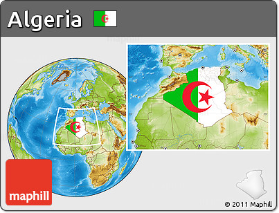 Flag Location Map of Algeria, physical outside