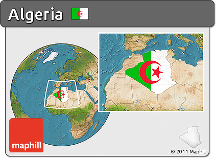 Flag Location Map of Algeria, satellite outside