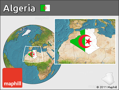 Flag Location Map of Algeria, satellite outside