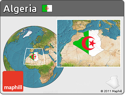 Flag Location Map of Algeria, satellite outside