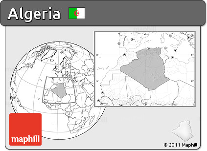 Gray Location Map of Algeria, blank outside, hill shading inside
