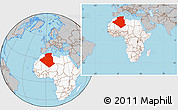 Gray Location Map of Algeria, highlighted continent, within the entire continent