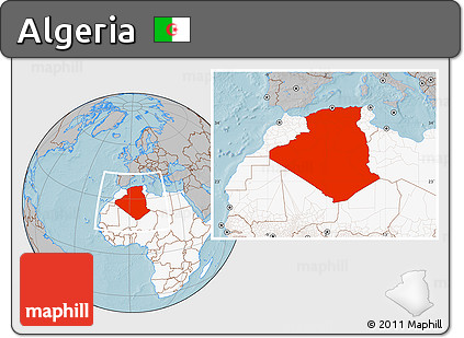 Gray Location Map of Algeria, highlighted continent, hill shading