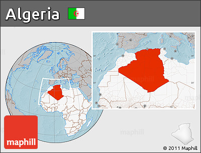 Gray Location Map of Algeria, highlighted continent, hill shading