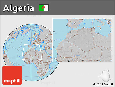 Gray Location Map of Algeria, hill shading inside