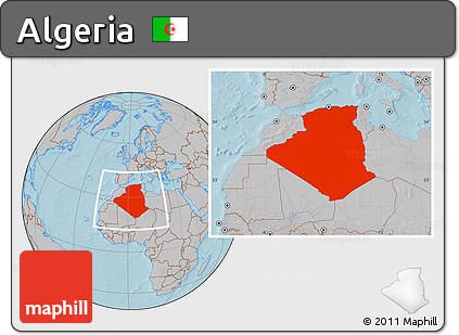 Gray Location Map of Algeria, hill shading