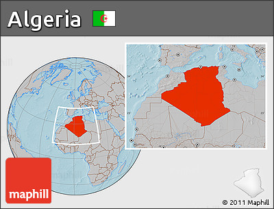 Gray Location Map of Algeria, hill shading