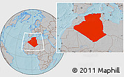 Gray Location Map of Algeria, hill shading