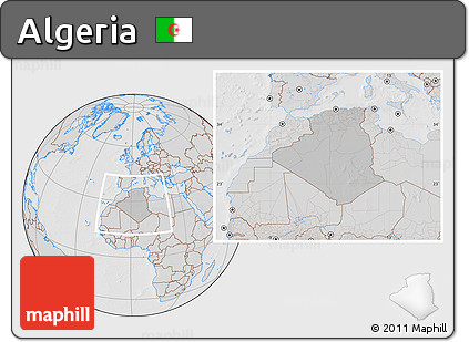 Gray Location Map of Algeria, lighten, desaturated, hill shading
