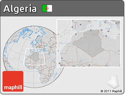 Gray Location Map of Algeria, lighten, desaturated, hill shading