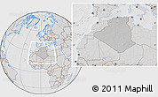 Gray Location Map of Algeria, lighten, desaturated, hill shading