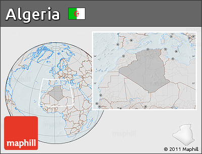 Gray Location Map of Algeria, lighten, hill shading