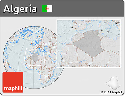 Gray Location Map of Algeria, lighten, hill shading