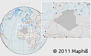 Gray Location Map of Algeria, lighten, hill shading