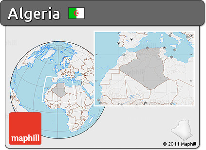 Gray Location Map of Algeria, lighten, land only