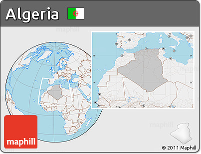 Gray Location Map of Algeria, lighten, land only