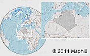 Gray Location Map of Algeria, lighten, land only, hill shading