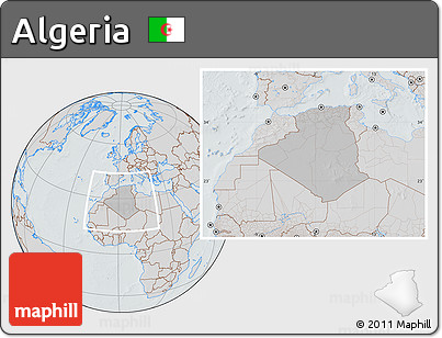 Gray Location Map of Algeria, lighten, semi-desaturated, hill shading