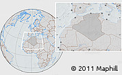 Gray Location Map of Algeria, lighten, semi-desaturated, hill shading