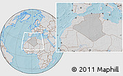 Gray Location Map of Algeria, lighten, semi-desaturated, land only, hill shading