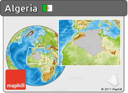 Gray Location Map of Algeria, physical outside