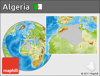 Gray Location Map of Algeria, physical outside