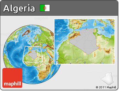 Gray Location Map of Algeria, physical outside
