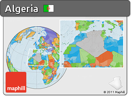 Gray Location Map of Algeria, political outside, hill shading
