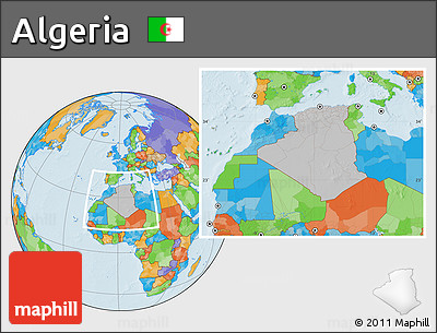 Gray Location Map of Algeria, political outside, hill shading