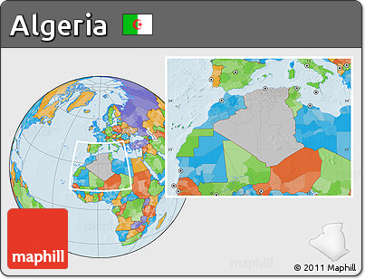 Gray Location Map of Algeria, political outside, hill shading