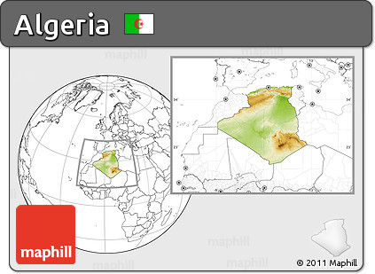 Physical Location Map of Algeria, blank outside