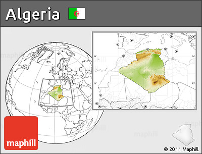 Physical Location Map of Algeria, blank outside