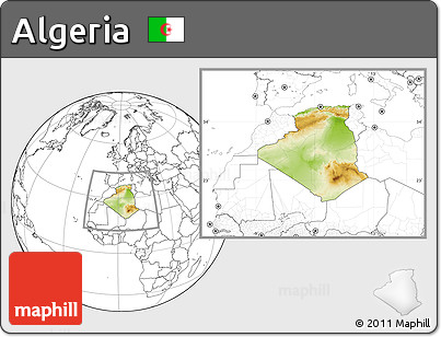 Physical Location Map of Algeria, blank outside