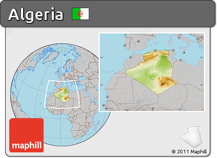 Physical Location Map of Algeria, gray outside