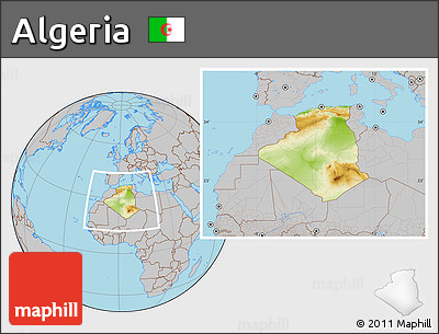 Physical Location Map of Algeria, gray outside