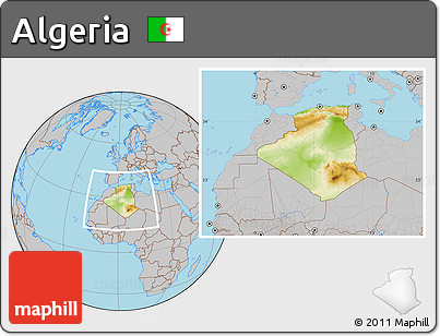 Physical Location Map of Algeria, gray outside