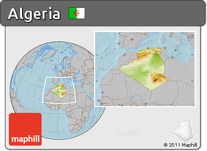 Physical Location Map of Algeria, gray outside, hill shading