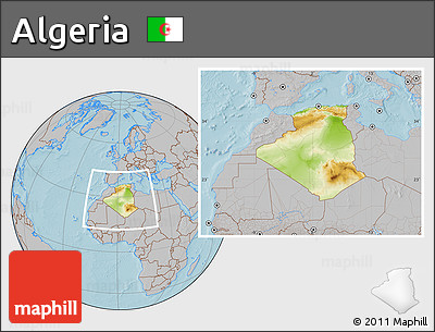 Physical Location Map of Algeria, gray outside, hill shading