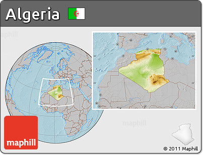 Physical Location Map of Algeria, gray outside, hill shading