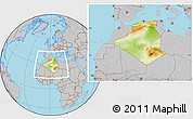 Physical Location Map of Algeria, gray outside