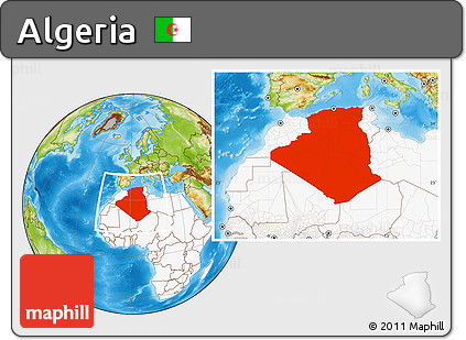 Physical Location Map of Algeria, highlighted continent